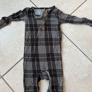 Posh Peanut Black and Brown Plaid Kids One Piece